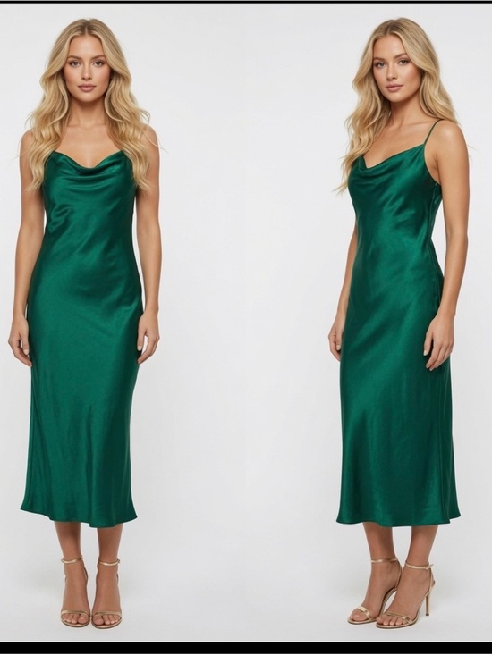 Rat & Boa Dresses & Skirts - Rat & Boa Emerald Green Satin Cowl Neck Midi Dress